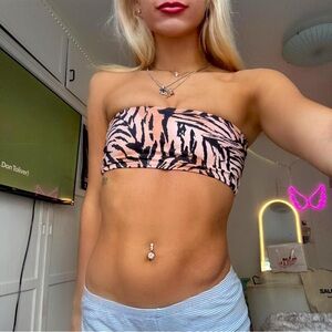 tori praver swimwear collette tiger print striped bandeau bikini top